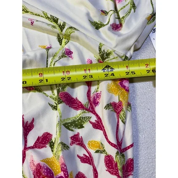 JM Collection XL Floral Boho Top Cream/Pink Short Bell Sleeves Smocked Neckline - Picture 10 of 13